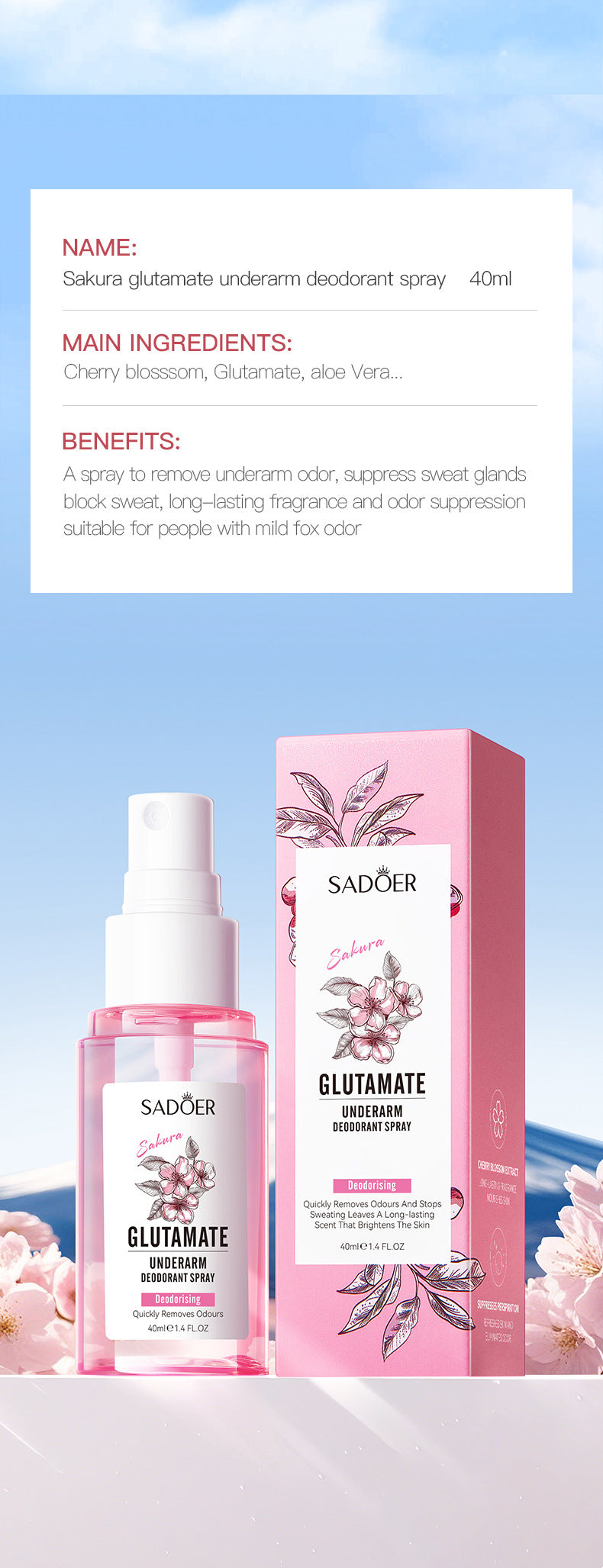Sakura Underarm Fragrance Spray SADOER Underarm Antiperspirant Spray  Wholesale