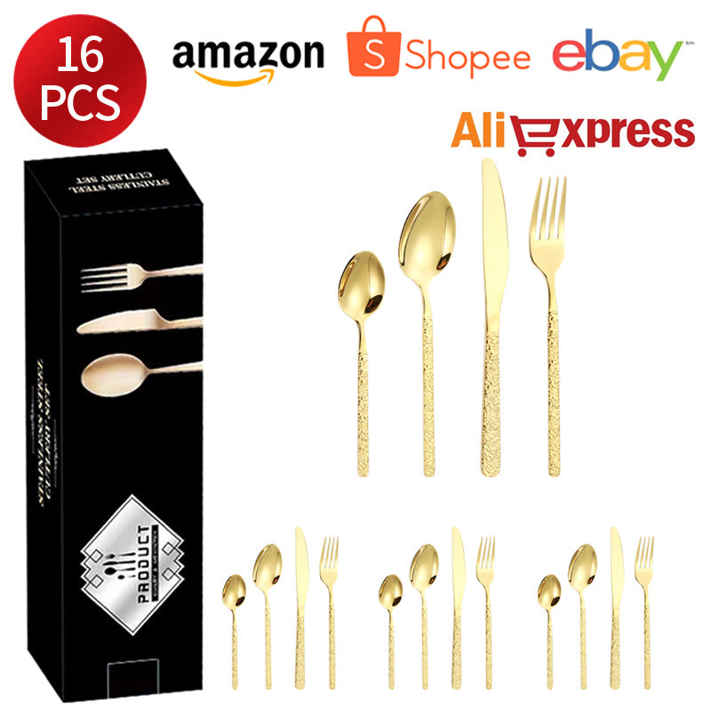 410Stainless Steel Cutlery Set Stone Pattern Knife Fork Spoon24Western-style dining set6Steak Knife and Fork for One Person