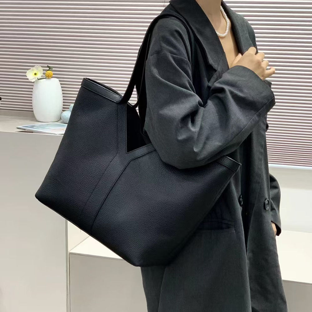 Autumn Winter New Genuine Leather Tote Bag Large Capacity Women's Bag Top Layer Cowhide Single Shoulder Commuter Underarm Bag