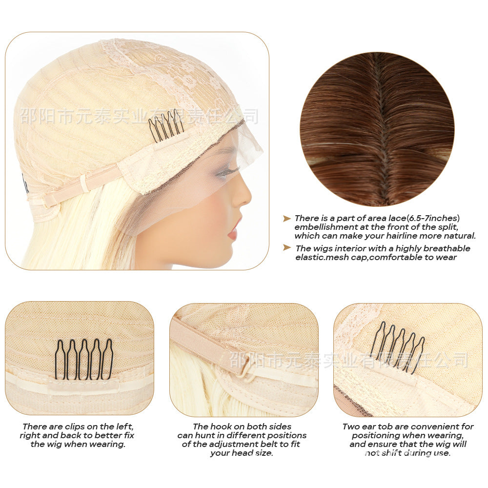 Front Lace DRS88Long Straight Hair13*4Synthetic Hair Wig Cap Half Hand-Woven High-Temperature Fiber wig European and American Style