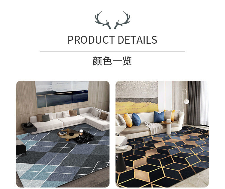 Carpet for Living Room, Stain-Resistant, Easy to Clean, Crystal Velvet Sofa Coffee Table Rug, Cooling, Silent, Light Luxury, Non-Slip Bedroom Bedside Rug