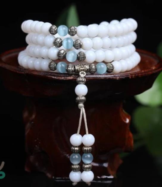 108Pink Quartz Bracelet Lotus Lucky Tree Pendant Labradorite Braided Bracelet Agate Tiger Eye Elastic Bracelet