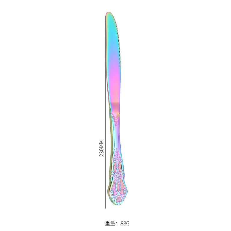 Stainless Steel Cutlery Restaurant Royal Court Knife Fork Spoon Set Hotel Western Cuisine European Retro Relief Steak Knife Fork