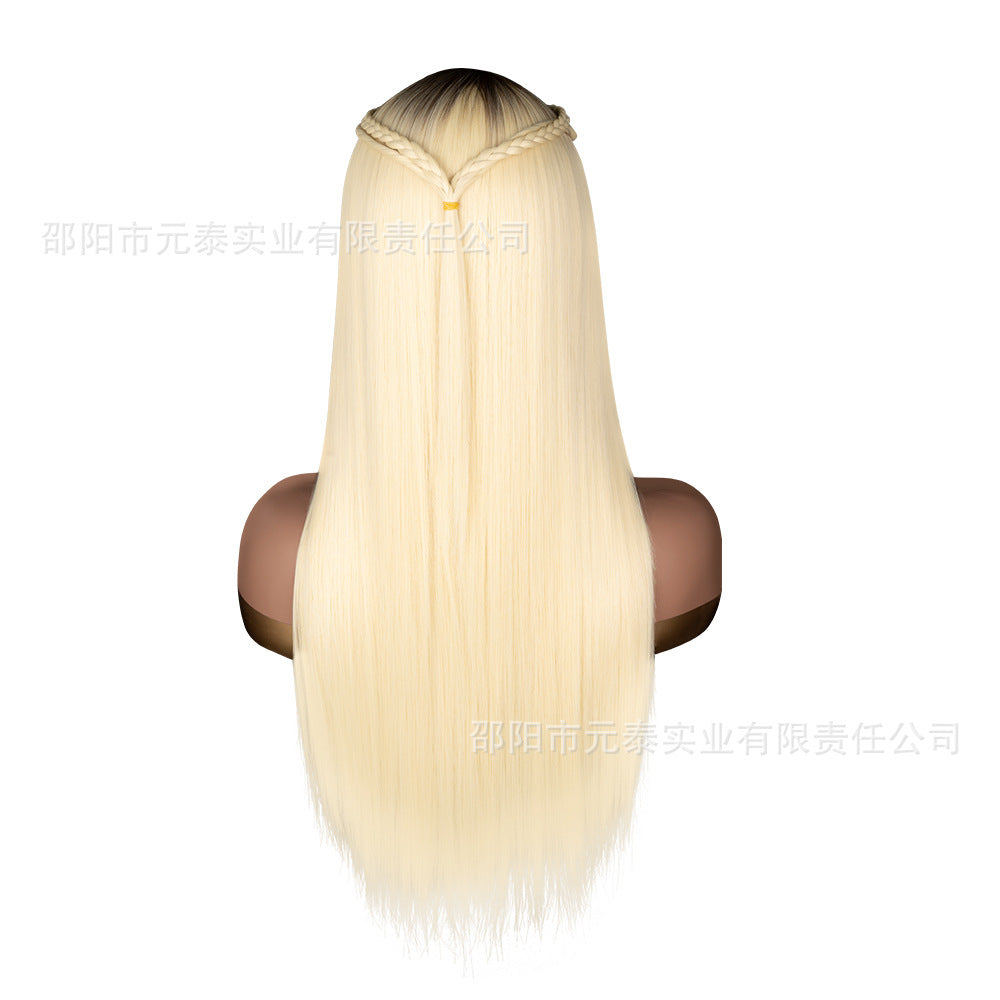 Front Lace DRS88Long Straight Hair13*4Synthetic Hair Wig Cap Half Hand-Woven High-Temperature Fiber wig European and American Style