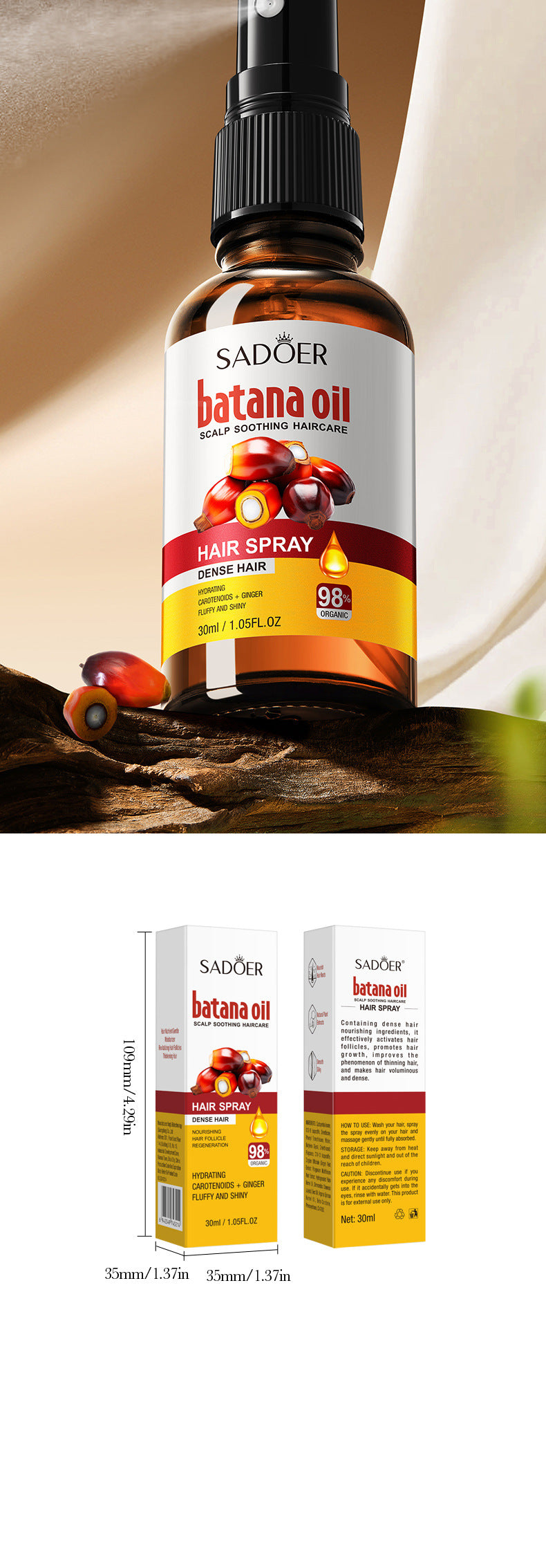 Batahana Hair Care Essential Oil Spray SADOER Soothing and Smooth Hair Conditioner Cross-Border Wholesale