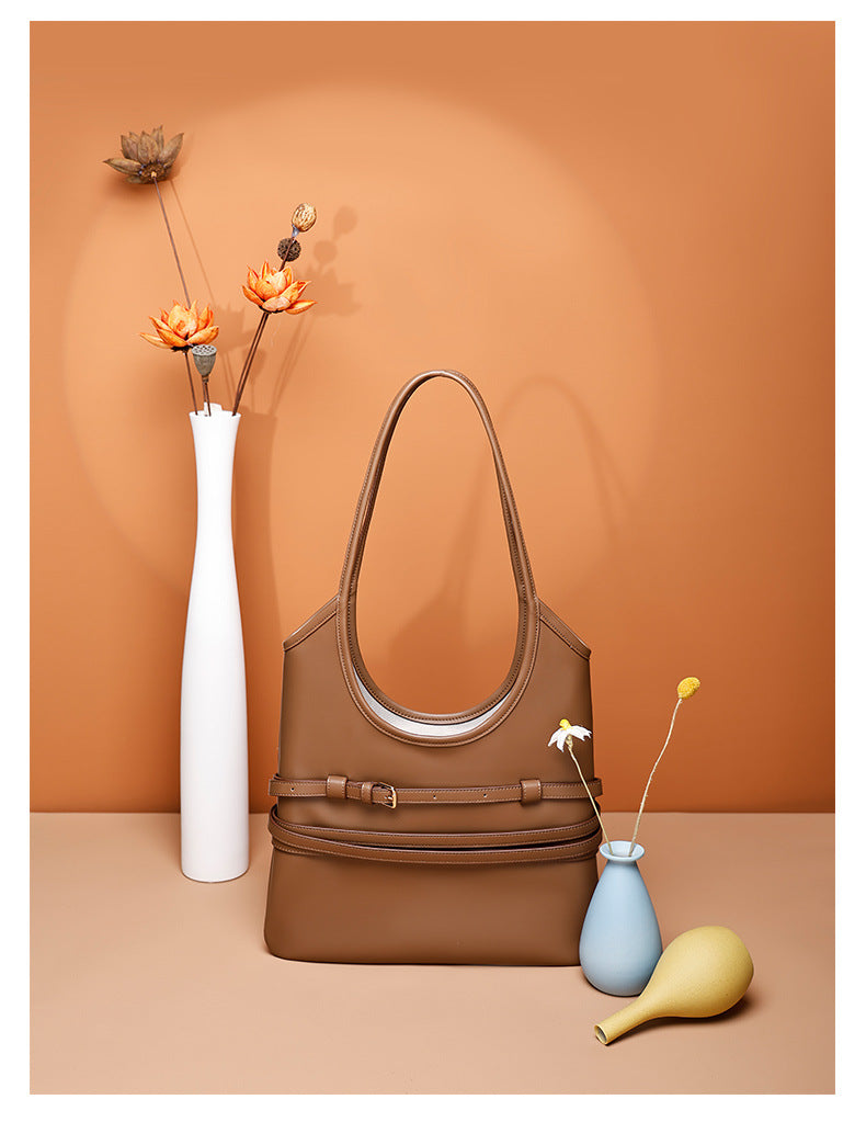 Trendy Belt Decorated Underarm Bag for Women, European and American Retro Style Tote Bag, Fashionable Large Capacity Women's Bag