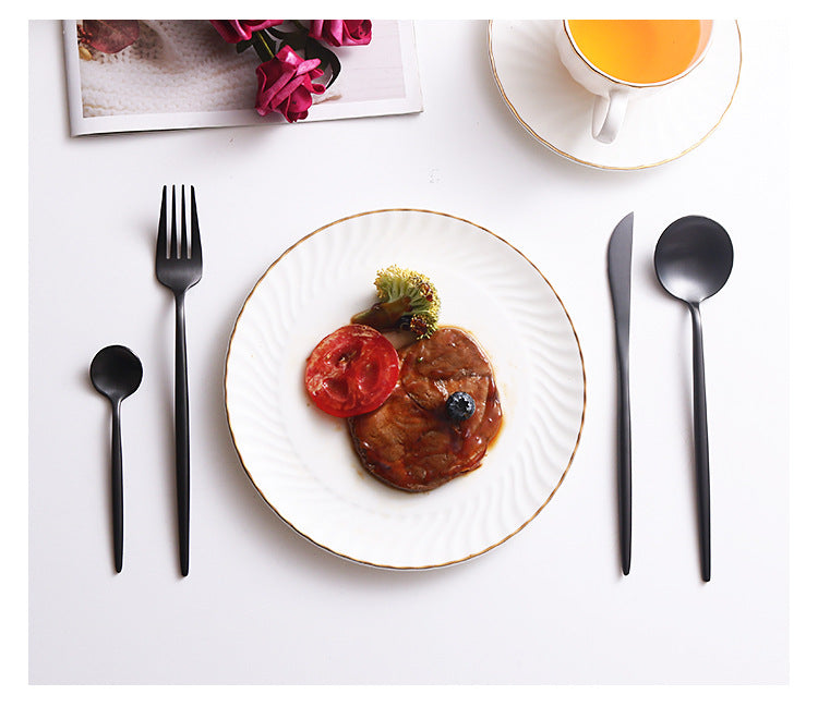 304Portuguese Full Series Western Cutlery Matte Retro Tableware Steak Knife Fork Spoon Dessert Knife Ice Spoon Set