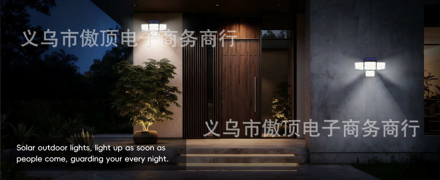 Solar Wall Light Four-Head Upgraded Dual-Sensor Rotating Outdoor Street Light Human-Sensor Garden Light