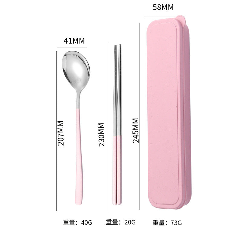304Stainless Steel Tableware Student Korean Portable Tableware Office Worker Outdoor Spoon Fork Chopsticks Four-piece Set