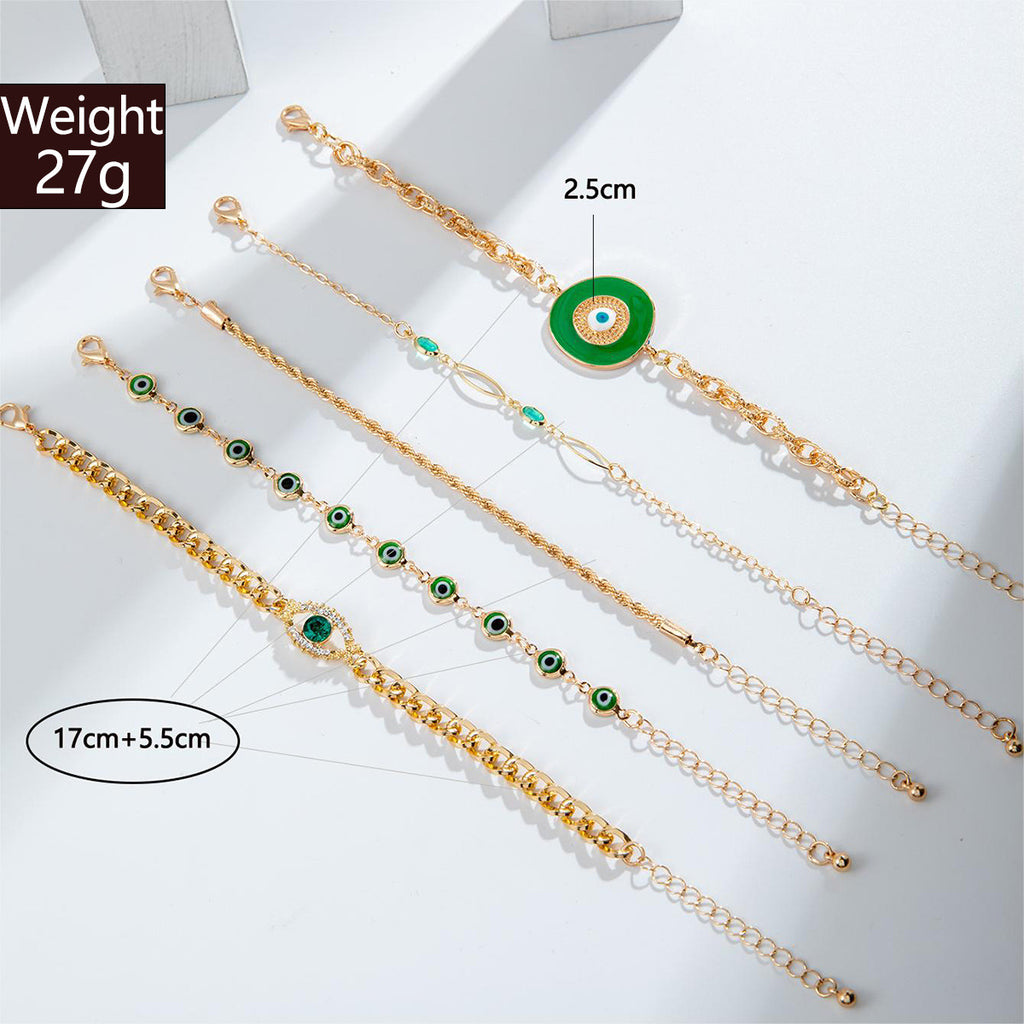 European and American Style Bracelet Bohemian Devil's Eye Bracelet Design Sense Inlaid Diamond Oil Drop Exaggerated Bracelet Set