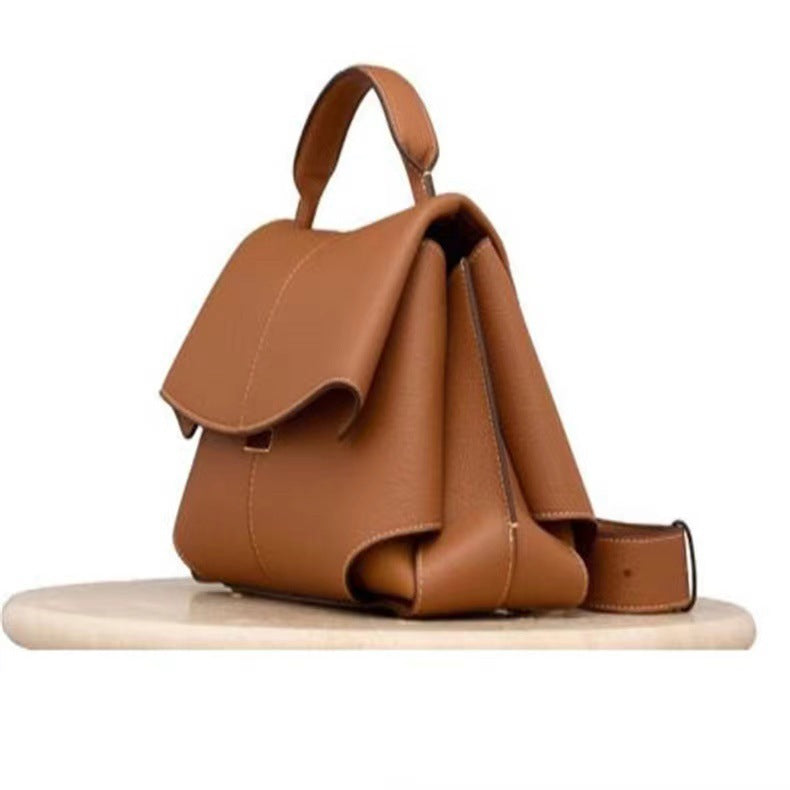 European and American Retro Smile Bag French Bolingin Niche Genuine Leather Women's Bag High-end Wrinkle Handbag Crossbody Bag