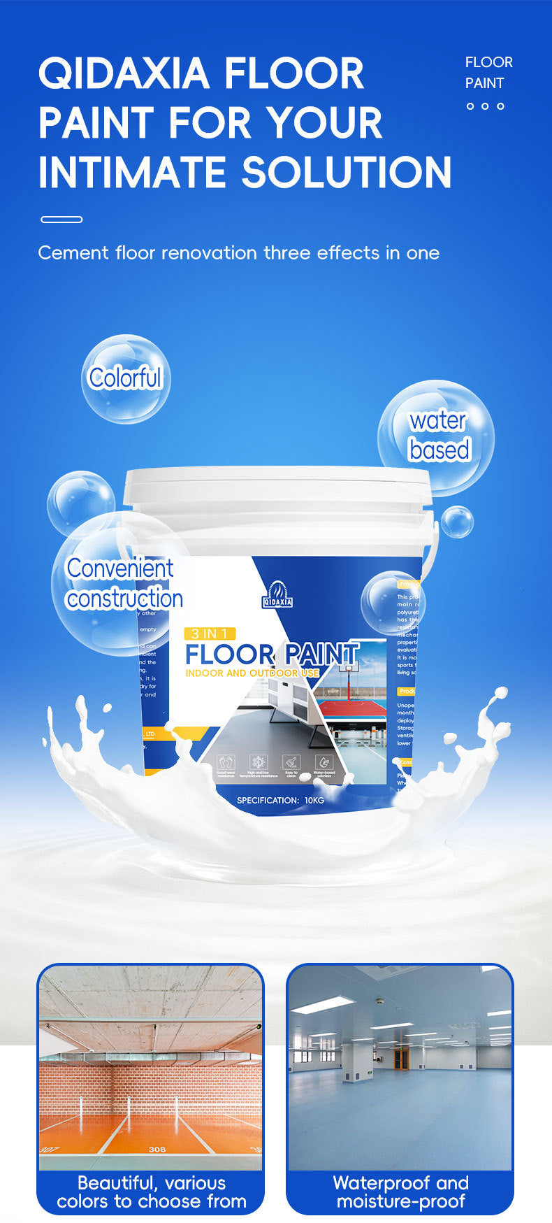 Home Floor Paint Three-in-One Epoxy Floor Paint Cement Floor Water-Based High Solid Wear-Resistant Resin Southeast Asia Environmental Protection
