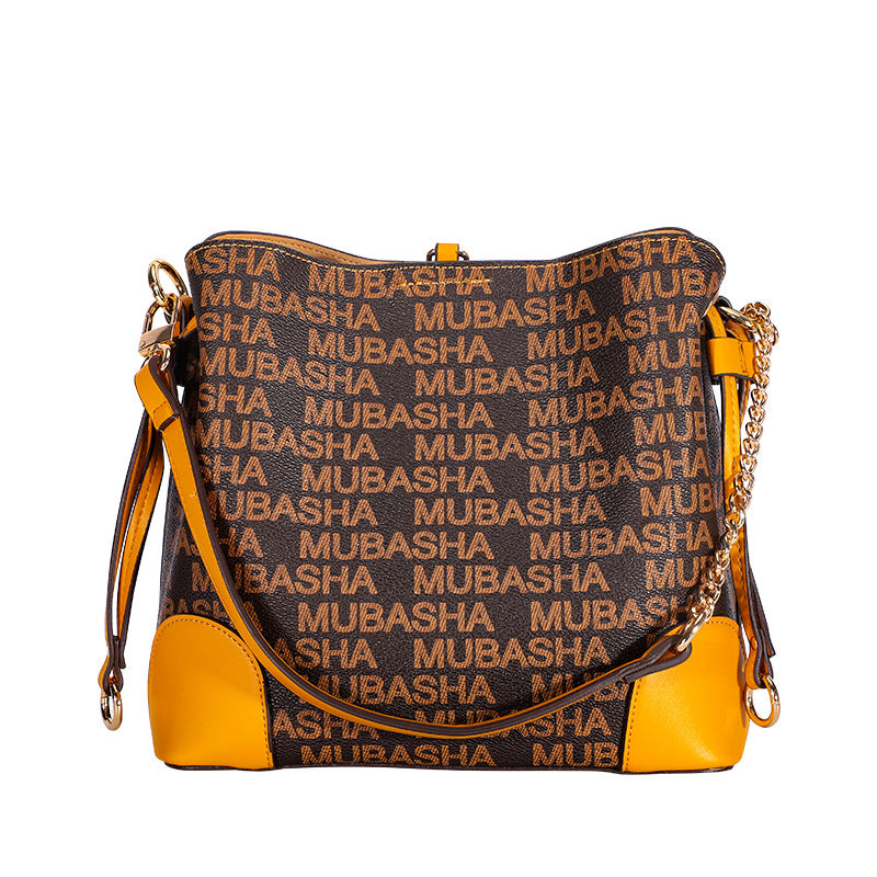 2024Summer New Trendy Fashion Vintage Bucket Bag Retro Style Single Shoulder Crossbody Printed Chain Handbag for Women