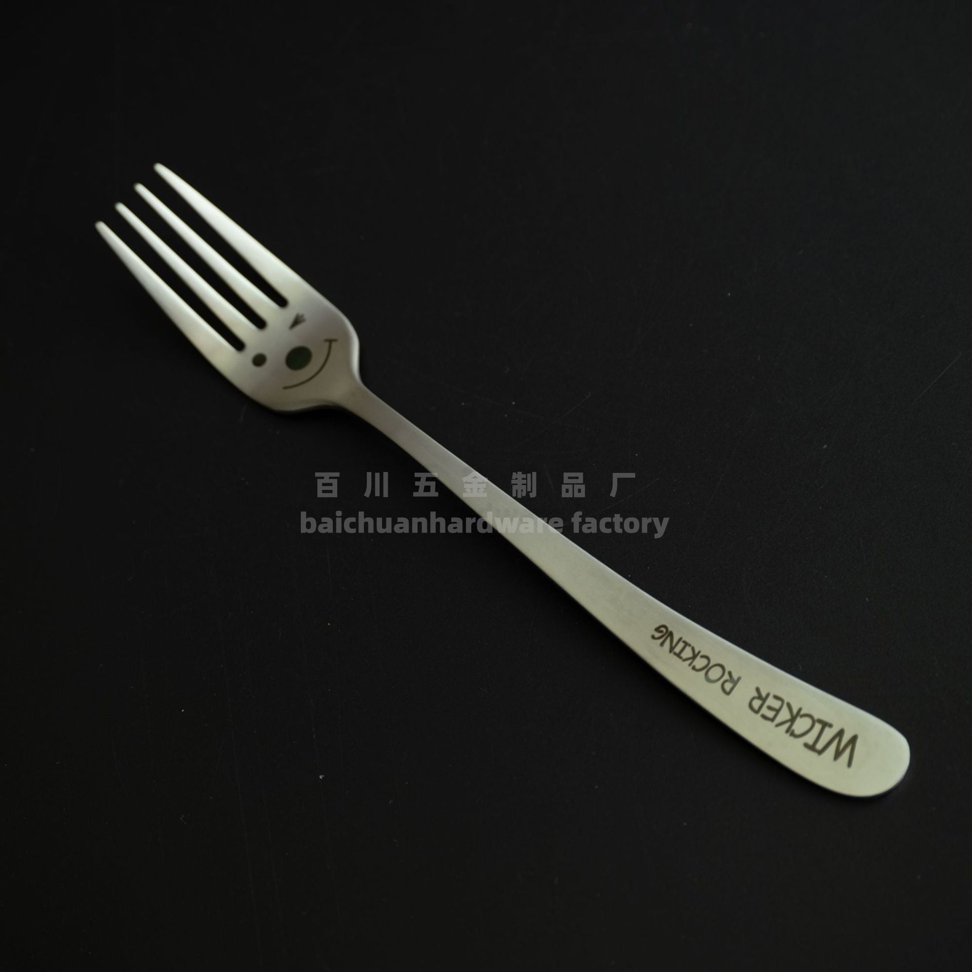 304Stainless Steel Creative Smiley Face Slanted Handle Laser Spoon Chopsticks Fork Student Tableware Full Set Gift Children's Tableware