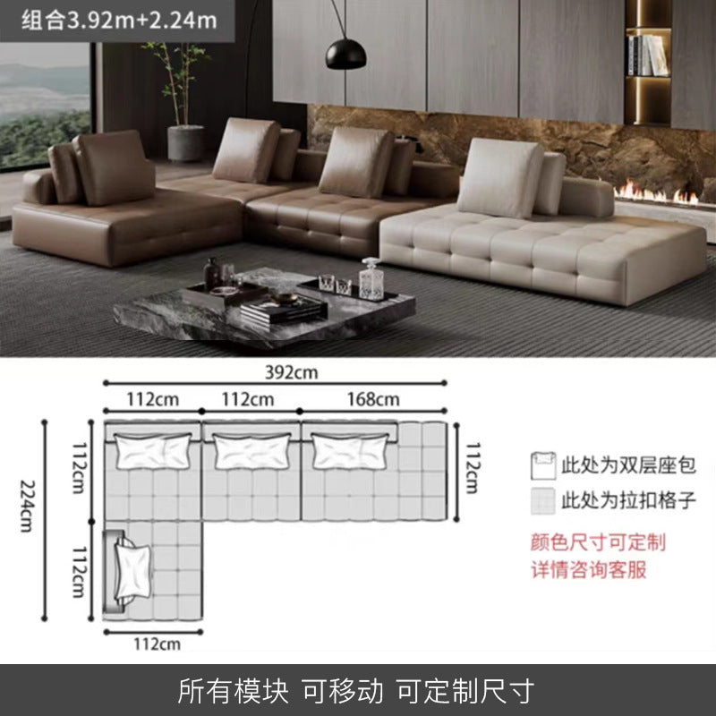 Lawrence Genuine Leather Sofa Italian Minimalist Style for Small and Large Apartments, Villas, and Clients, Corner Sofa, Modern Straight Row Leather Sofa Shipping and tax not included