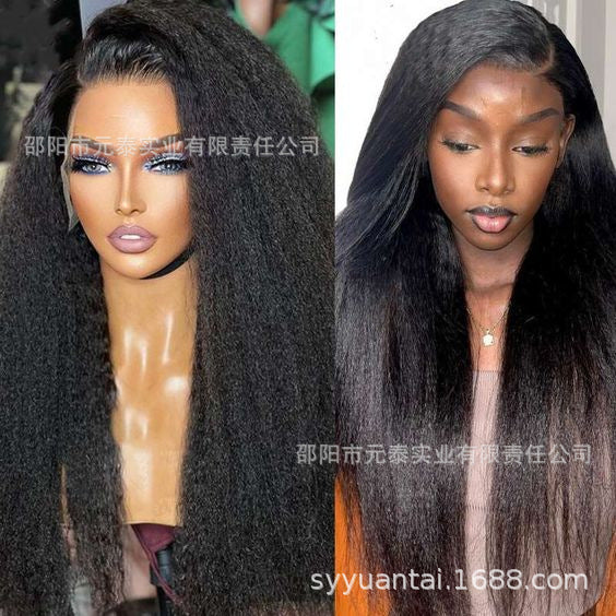 Kinky Straight Lace Front Wigs Synthetic Yaki Long Wigs