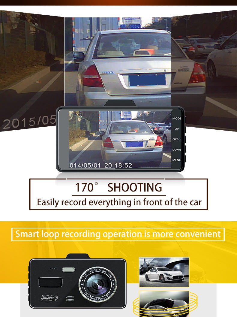 Car HD1080P Touch Screen4Dual Lens Front and Rear Dual Recording Dash Cam with Rear View Camera