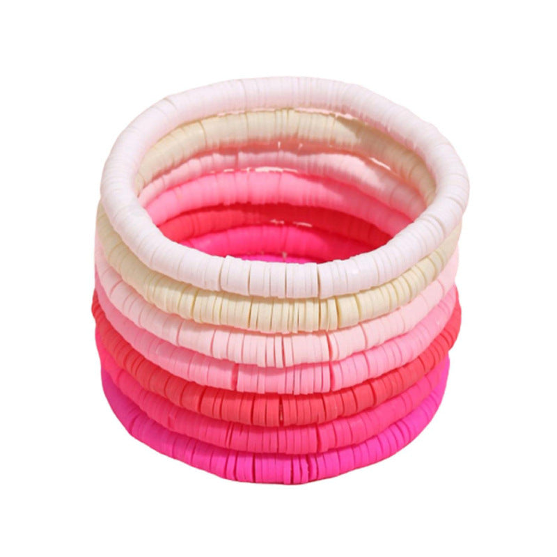 Women's Layered Soft Clay Bracelet Set Solid Color Elastic Cord Bracelet Friendship Gift for Best Friend Soft Clay Bracelet