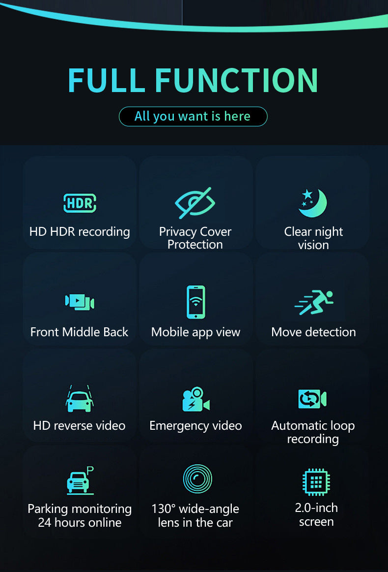 New Hd1080P Three-Channel Dash Cam wifi Mobile Phone Interconnect Car Dash Cam DashCam