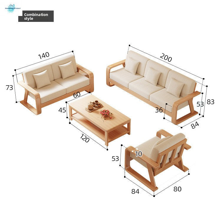 Nordic Modern Minimalist Solid Wood Three-Seater Sofa for Living Room Small Apartment Combination Sofa with Removable and Washable Fabric Cover