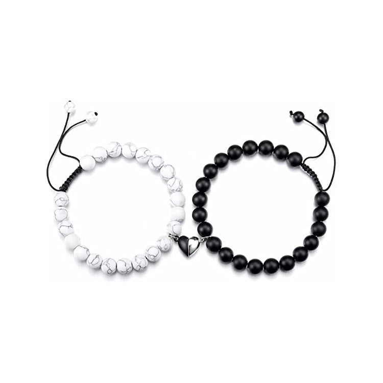 Heart-shaped Woven White Pine Matte Bracelet Natural Stone Beaded Couple Heart Magnetic Clasp Woven Bracelet