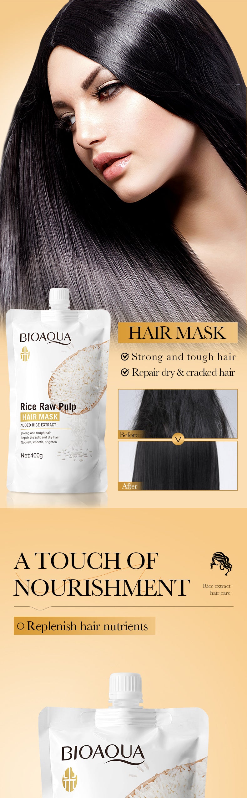 Rice Puree Hair Mask400gBIOAOUA Smooth and Fluffy Hair Conditioner  Wholesale