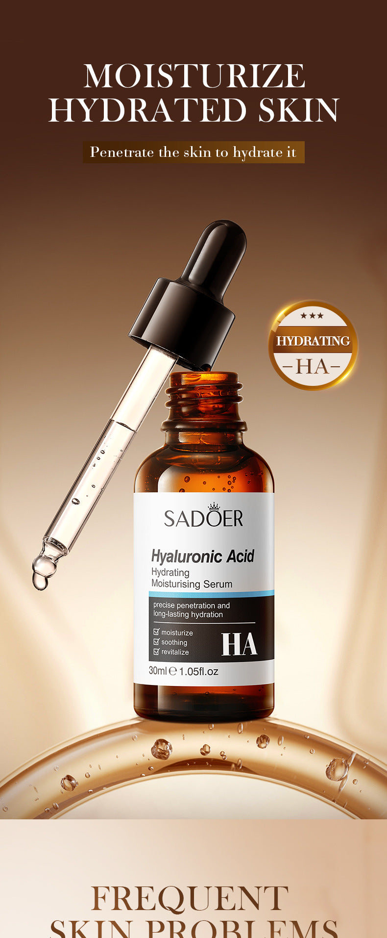 Hyaluronic Acid Hydrating Moisturizing Serum SADOER Skin rejuvenation and moisturizing essence liquid cross-border wholesale