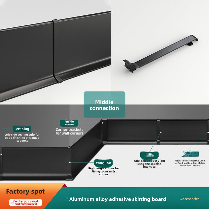 Aluminum alloy baseboard minimalist and ultra-thin4/6/8cm Self-adhesive, no-drill stainless steel metal baseboard wholesale