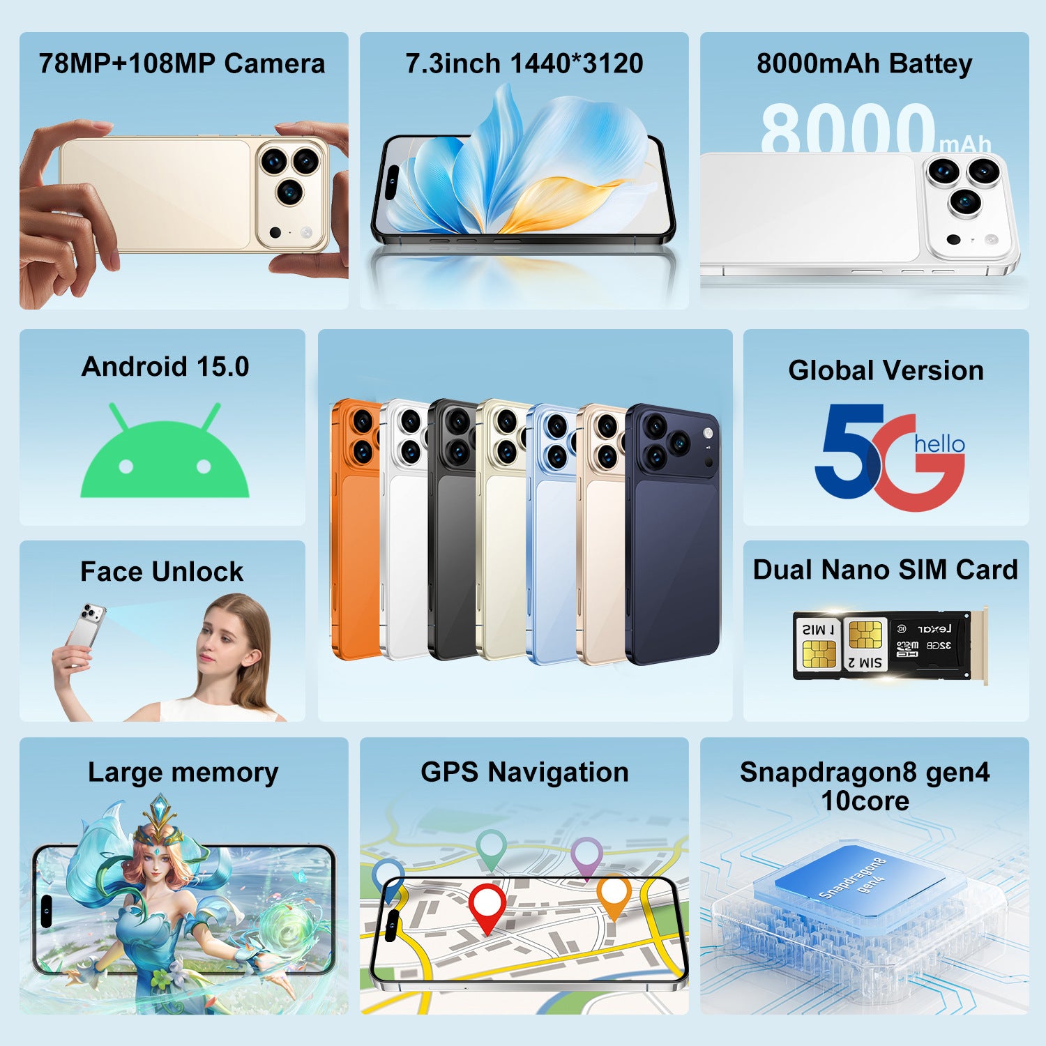 Hot selling product i17 Pro Max Android Smartphone16+1T Factory Direct Sales Mobile Phones