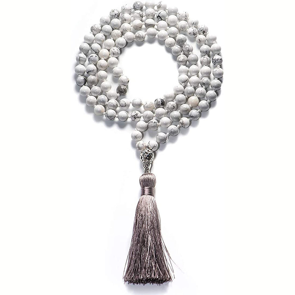 Men's Stone Tassel Long Bracelet108Beaded Bohemian Style Blue Agate Tassel Long Bracelet
