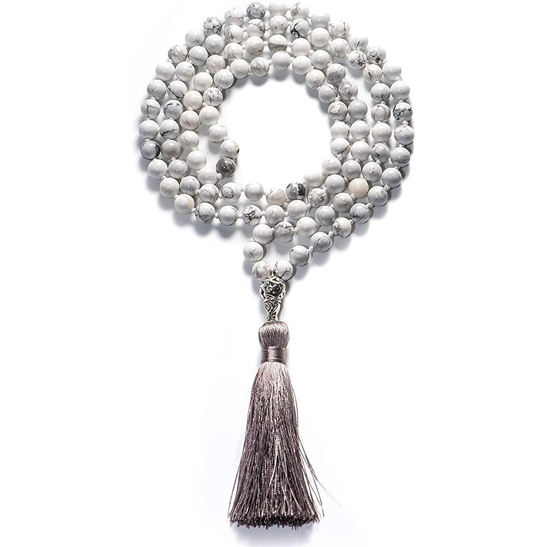 Men's Stone Tassel Long Bracelet108Beaded Bohemian Style Blue Agate Tassel Long Bracelet