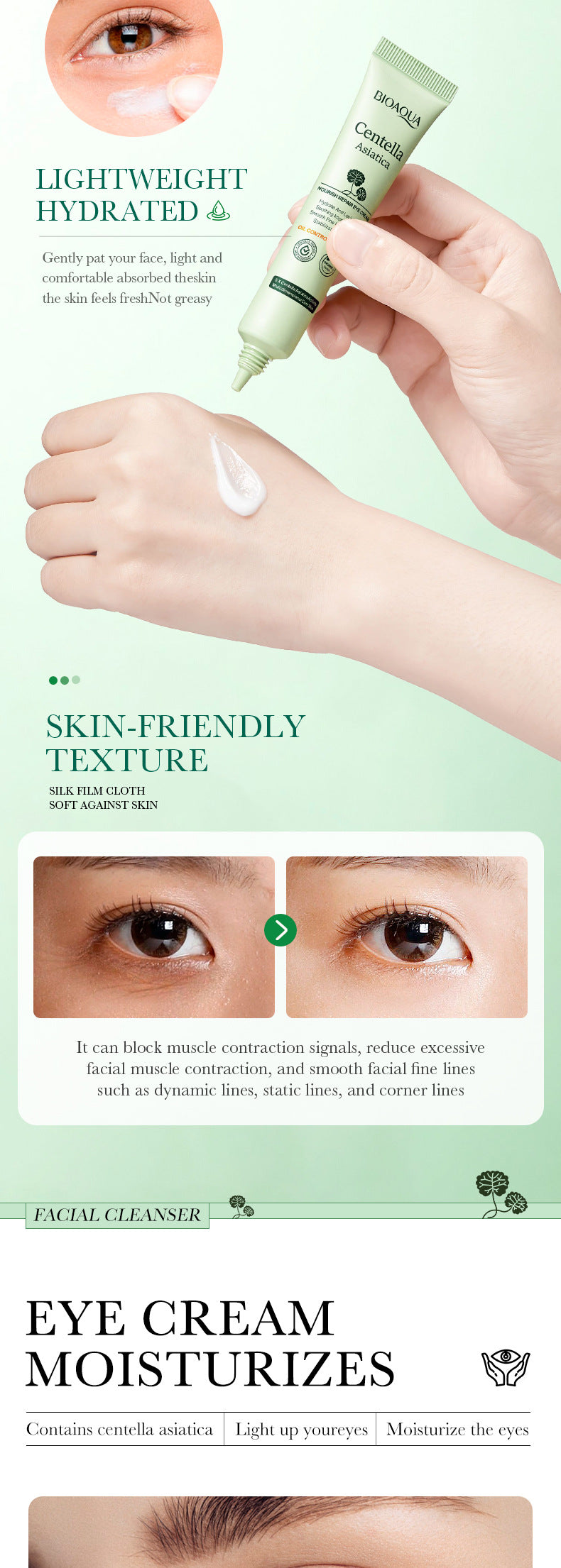 Centella Asiatica Eye Cream BIOAOUA Moisturize and Improve Dark Circles, Eye Wrinkles, and Eye Bags Cross-Border Wholesale