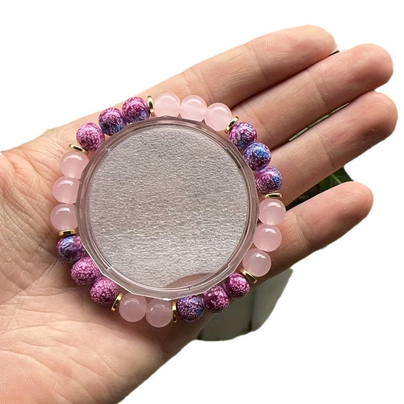 Women's Bracelet8mm Pink Crystal Spacer Bracelet Fashion Couple Gift Beaded Emperor Stone Bracelet