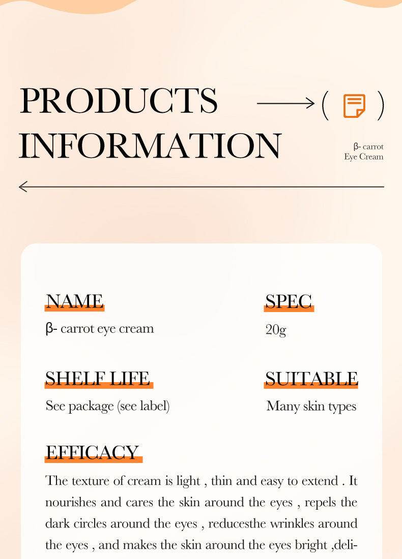 Carrot Eye Cream20g SADOER Moisturize and Improve Dark Circles, Eye Wrinkles, and Eye Bags  Wholesale