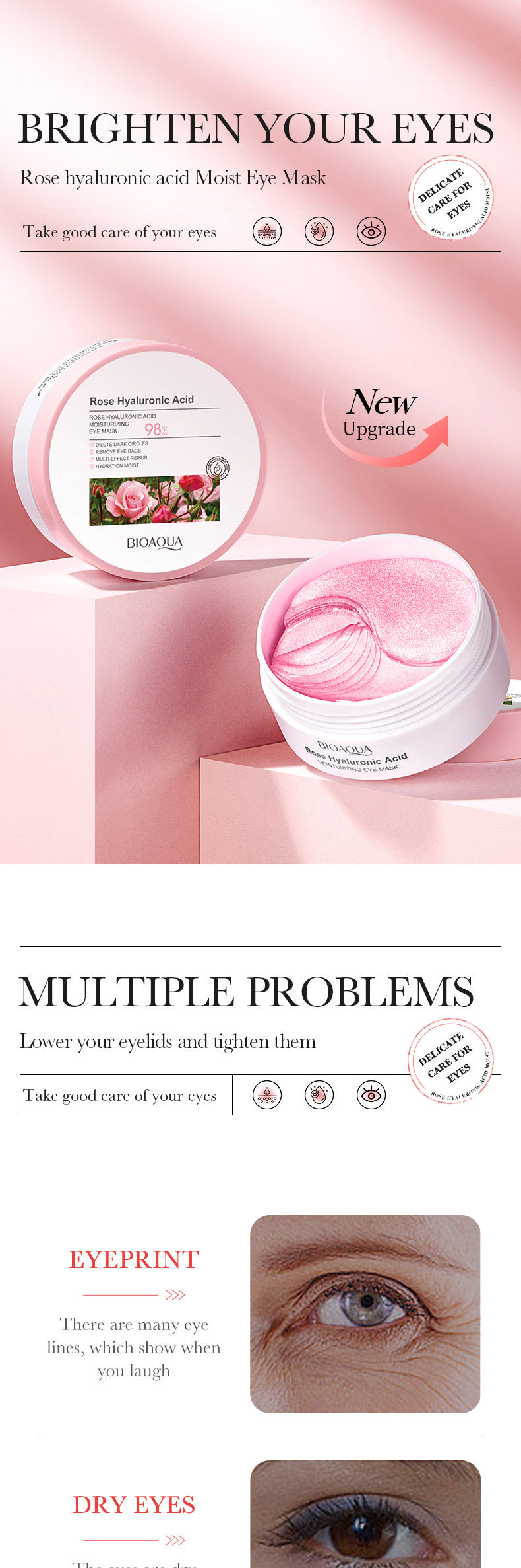 BIOAOUA Rose Hyaluronic Acid Moisturizing Eye Mask Hydrating and Moisturizing Eye Mask Wholesale