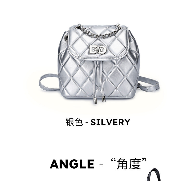 Classic Style Rhombus Chain Backpack College Style Minority Fashion Women's Bag Korean Style Western Style Tote Backpack