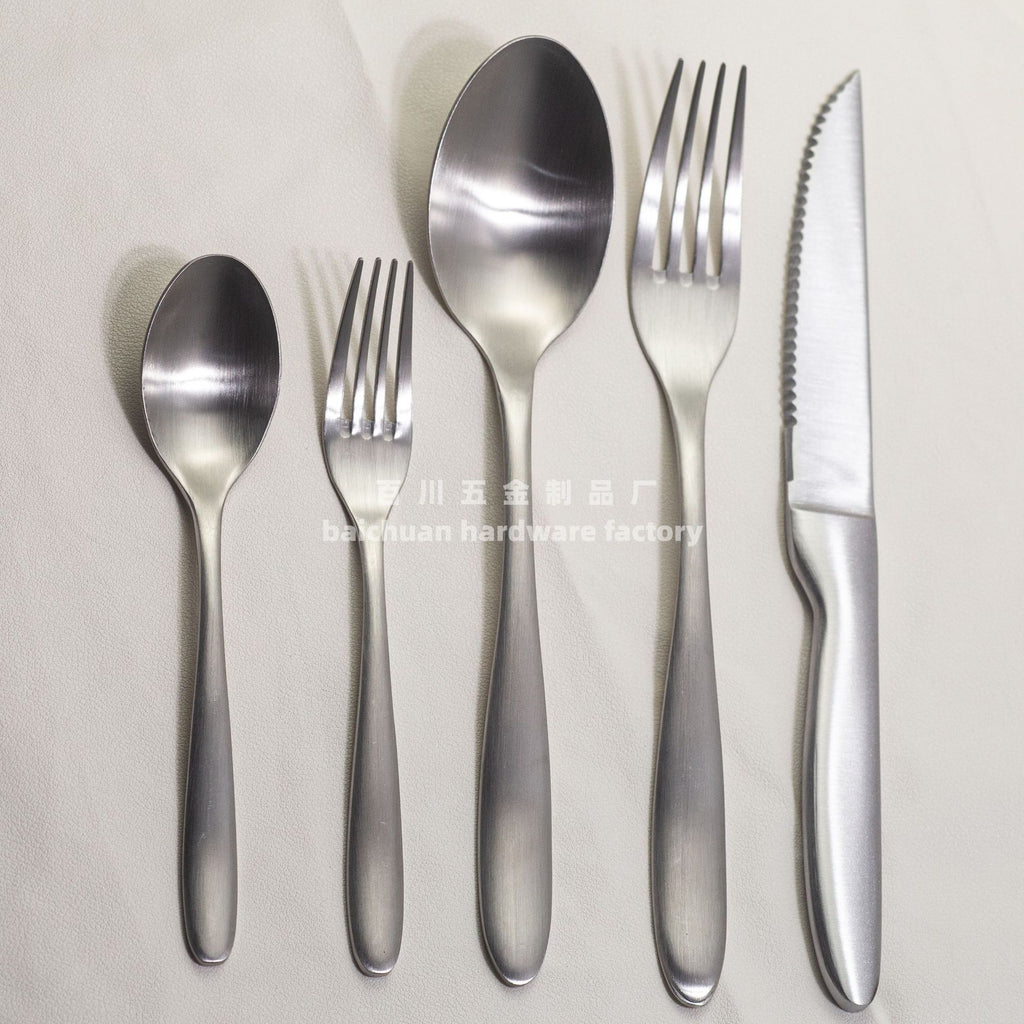 304Stainless Steel Knife Fork Spoon Set Western Tableware Hotel Heavy Sanding Wholesale Steak Knife Tea Spoon Classic Style