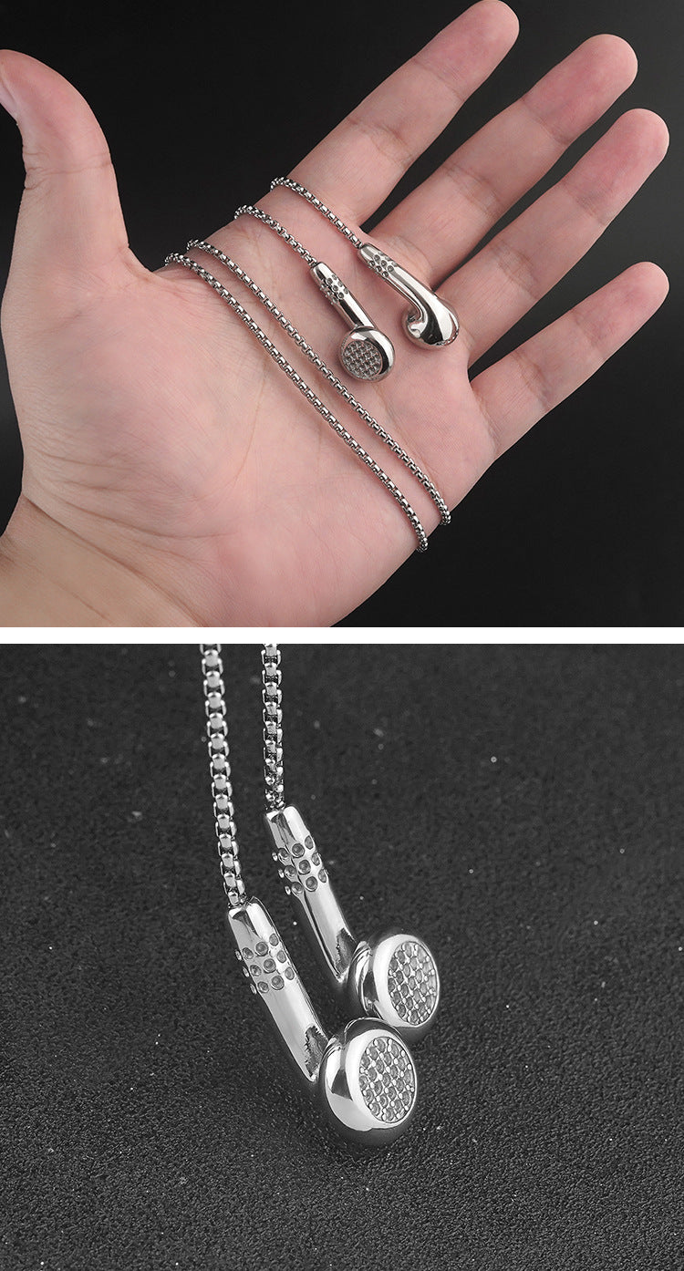 Titanium Steel Jewelry Hip Hop Disco Necklace Fashionable Personality ins Music Headphones Stainless Steel Pendant Jewelry