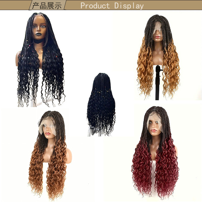 European and American Cross-Border Full Lace Three-Strand Braid Wig Synthetic Fiber Machine-Made Wig for Women Long Curly Hair