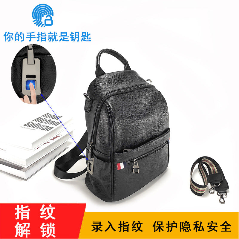 Anti-theft Backpack for Women Genuine Leather Travel Backpack with Fingerprint Unlock Versatile Casual Large Capacity Shoulder Bag