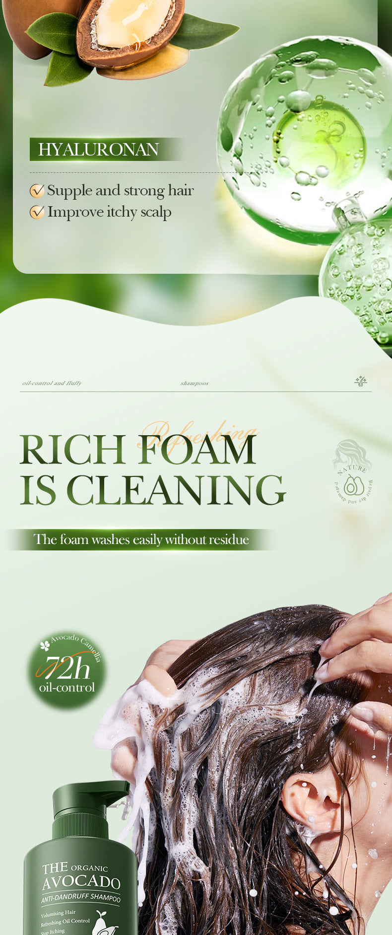 Avocado Anti-Dandruff Oil Control Shampoo SADOER Fluffy Deep Cleansing Shampoo  Wholesale