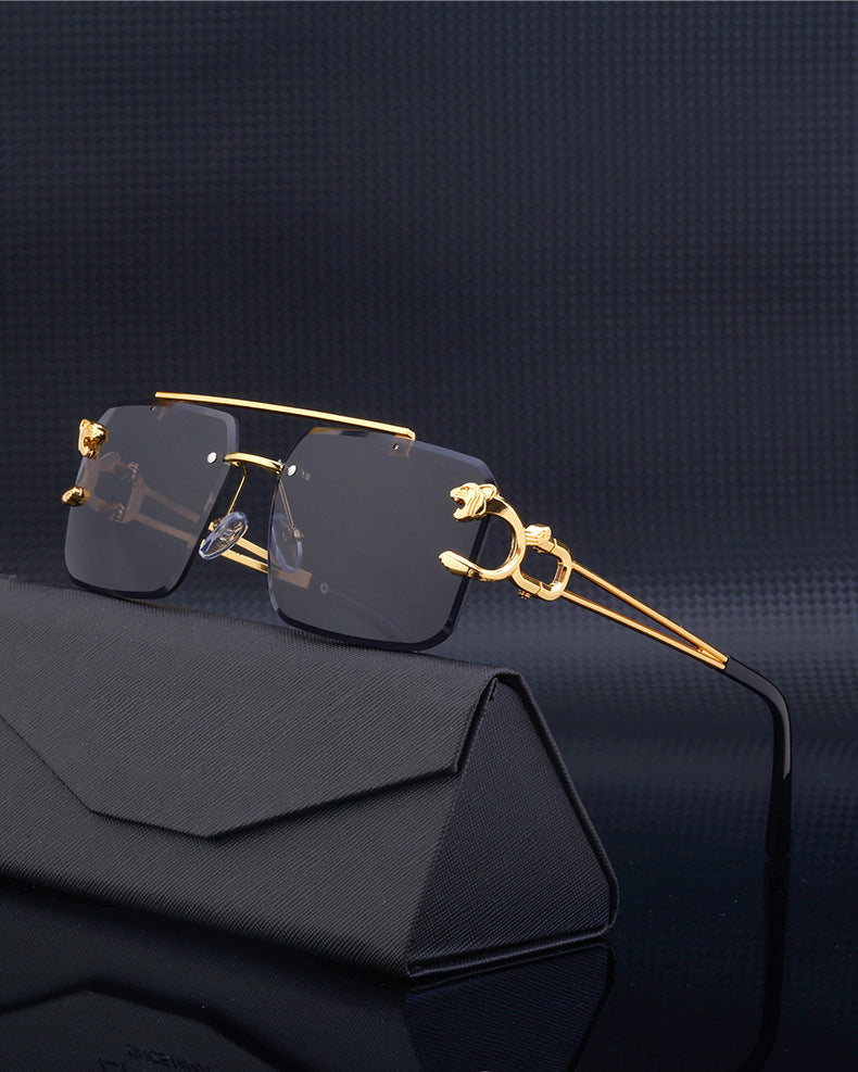 European and American Retro Double Bridge Sunglasses for Men Fashion Leopard Rimless Cut Edge Sunglasses for Women Wholesale shades