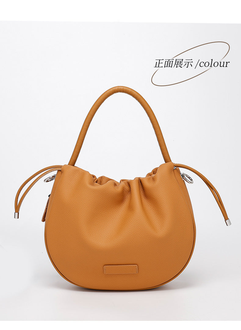 New Women's Bag Cloud Bag Fashion Crossbody Bag Cowhide Shoulder Bag Handbag Pleated Saddle Bag Trendy