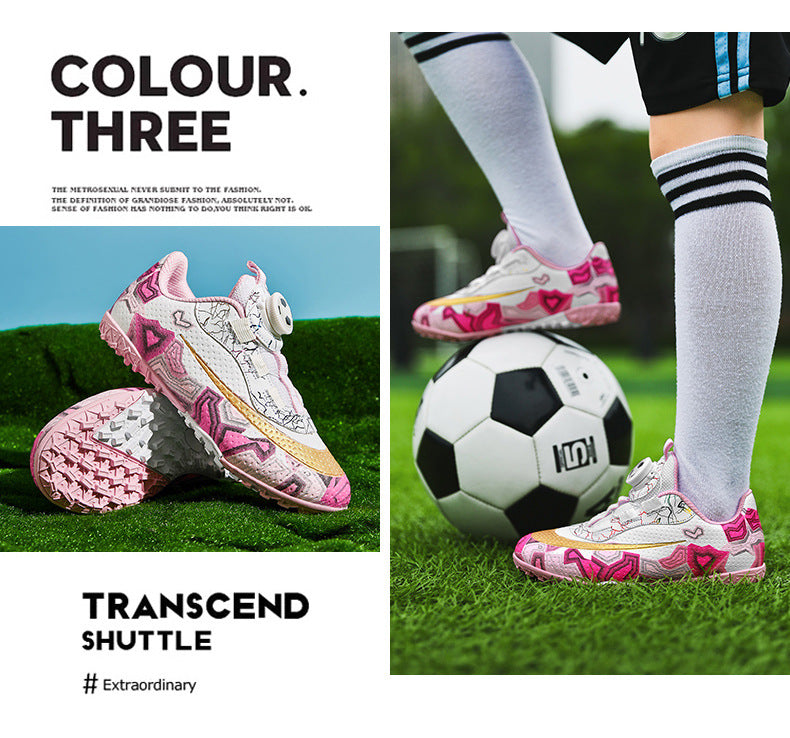 New Children's Rotating Buckle Broken Nail Training Football Shoes Girls Boys Primary School Students Competition Training Sneakers