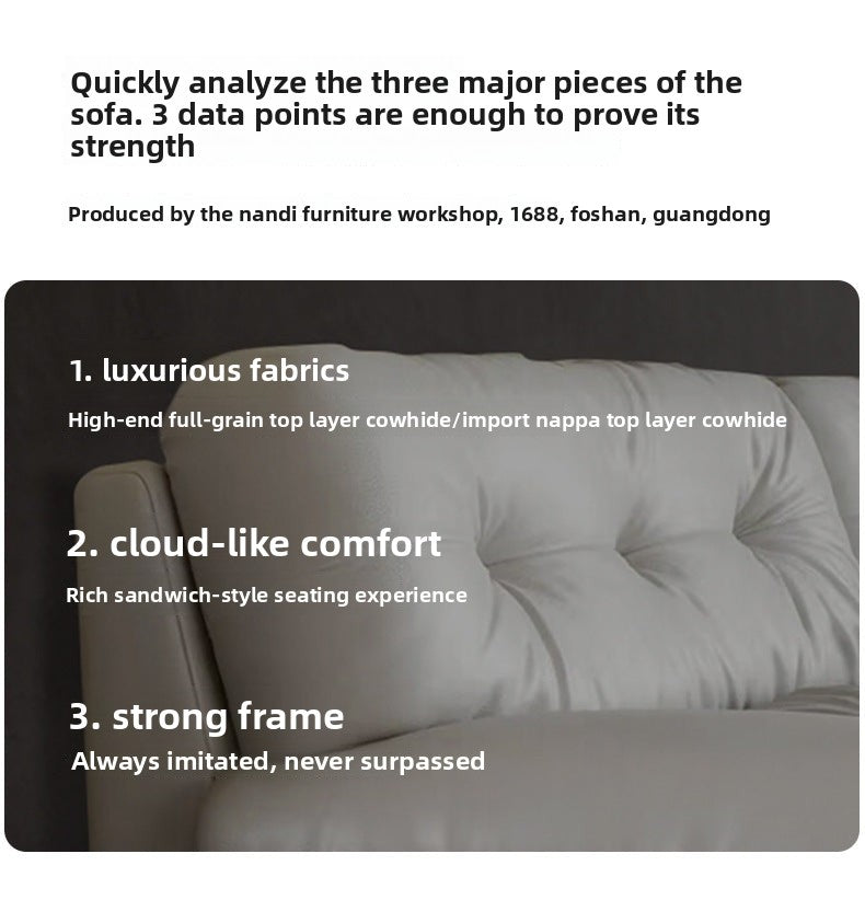Italian Minimalist Living Room Genuine Leather Sofa Designer Straight Small Apartment Cream Style Lazy Cloud Sofa Shipping and tax not included