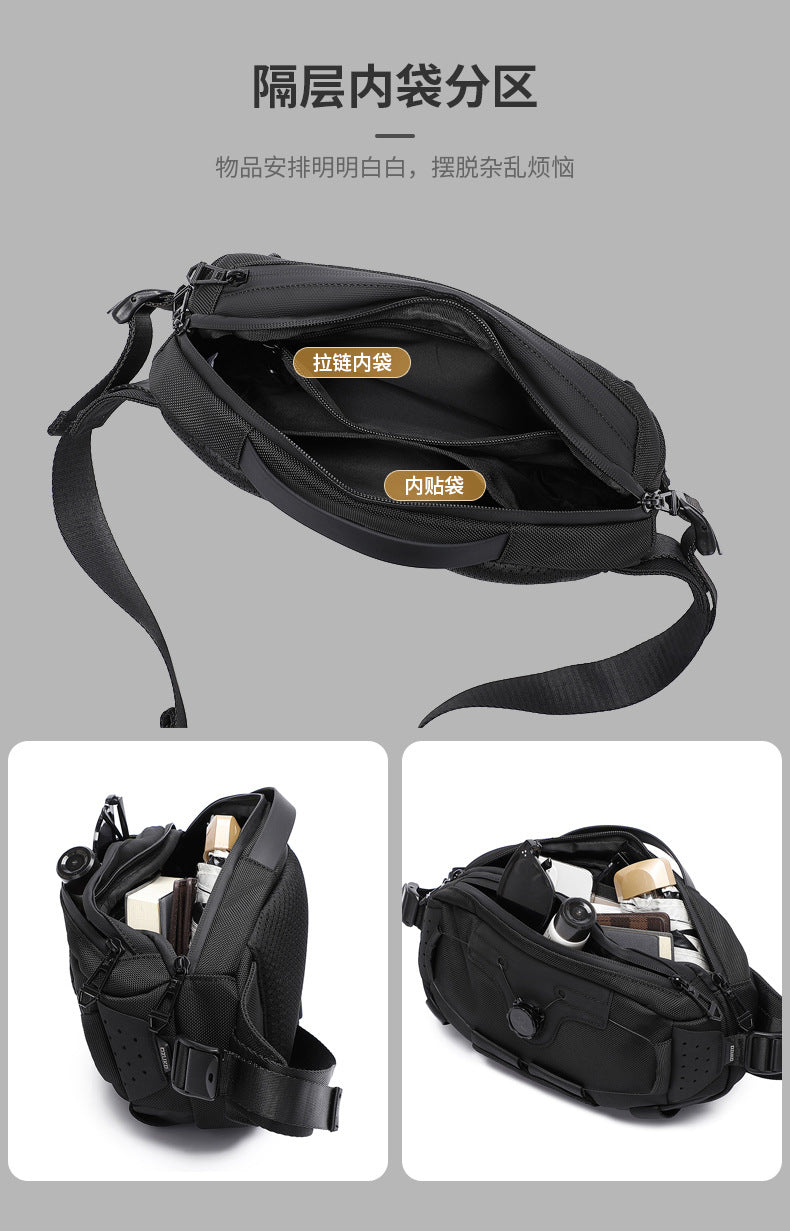 OZUKO Men's Chest Bag Crossbody Waist Bag Multifunctional Tactical Waterproof Portable Outdoor Cycling Trendy Brand High-end Bag
