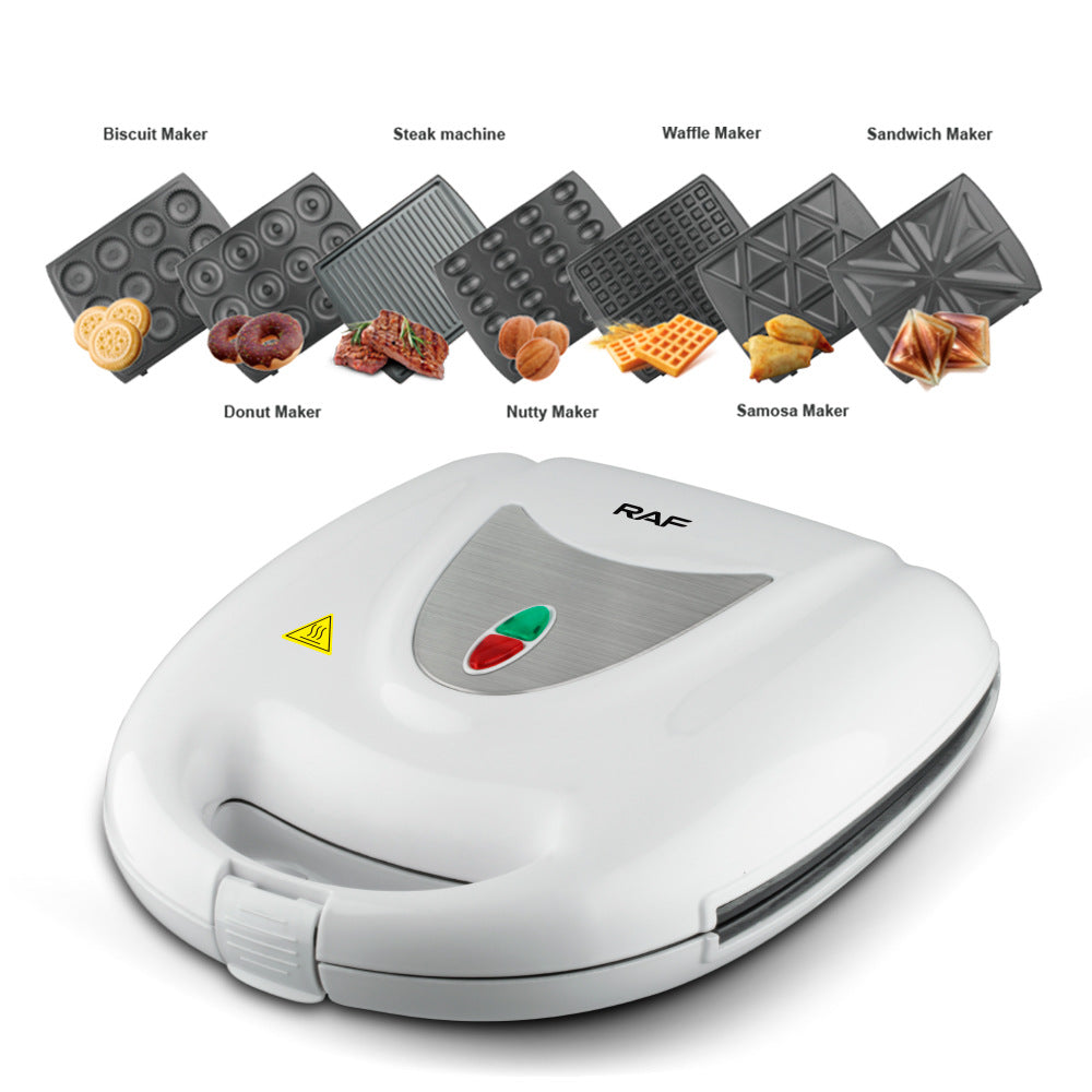 RAF European Standard Sandwich Maker Household Multi-Functional 7-in-1 Waffle Maker Breakfast Machine Portable Baking