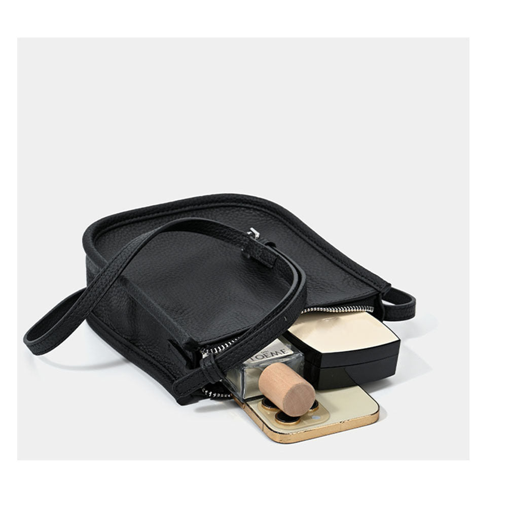 Genuine Leather Small Bucket Bag Trendy Small Bag for Women Fashion Woven Ball Phone Bag Versatile Shoulder Crossbody Bag