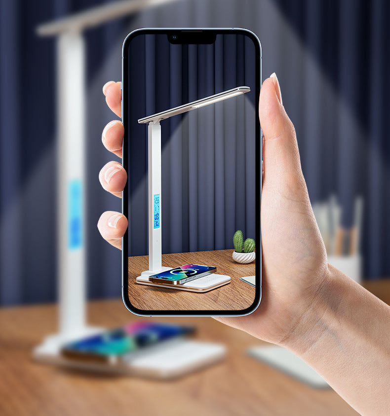 Amazon’s hottest eye protection desk lamp with wireless charging15W Desk Lamp with Clock Touch Dimming Bedroom Reading Lamp