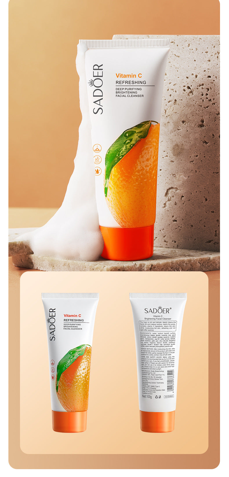 Facial Cleanser SADOER Rose Facial Cleanser100g Deep Cleaning  Foreign Trade Live Wholesale